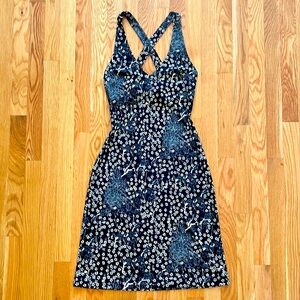 BCBG Black and White Floral Cross Back Midi Dress